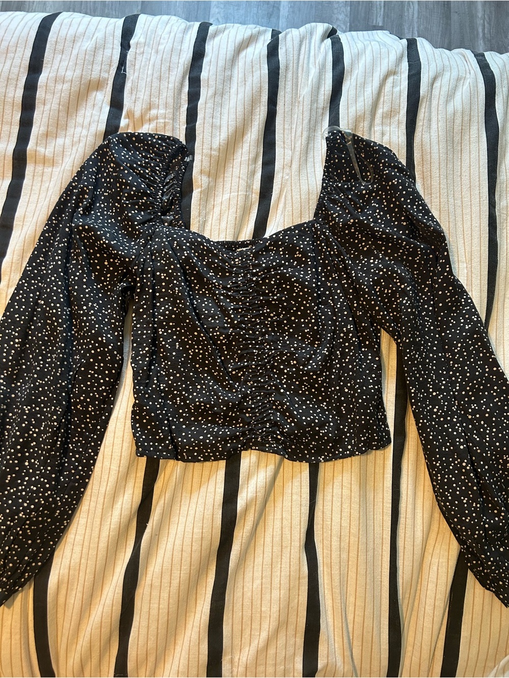 a new day Black Polka Dot Ruched Square-Neck Crop Top